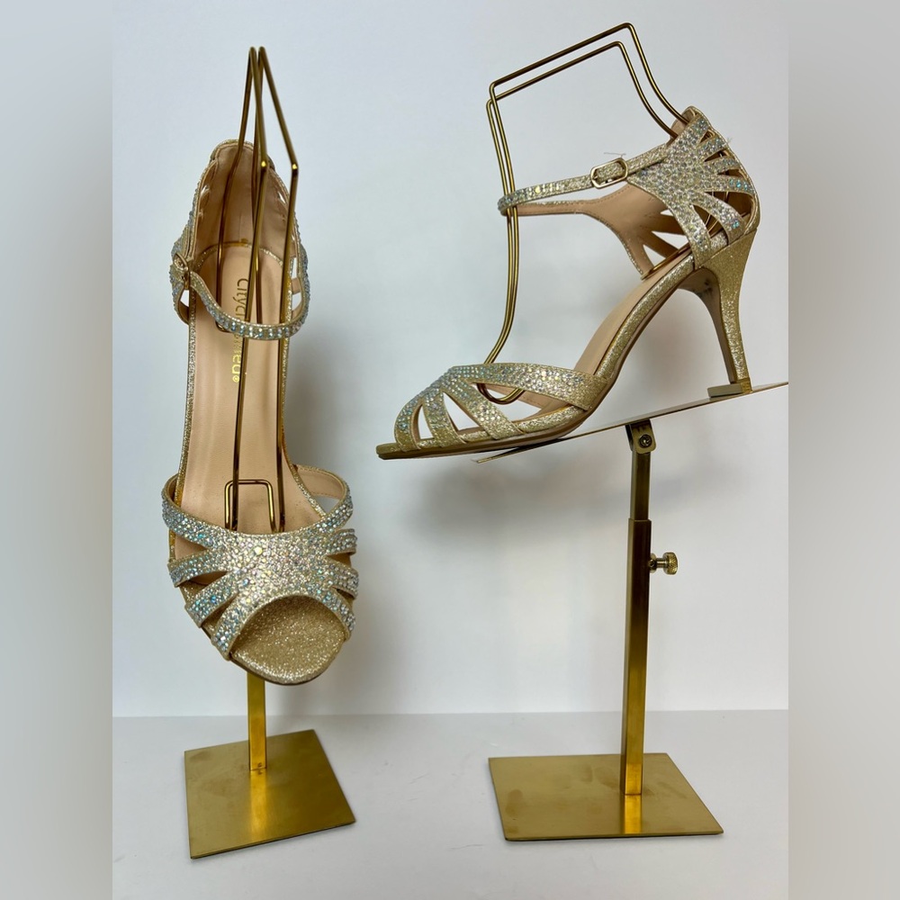 Gold Bling Rhinestone Heels Sz 7.5M by CityCassified - Picture 2 of 9
